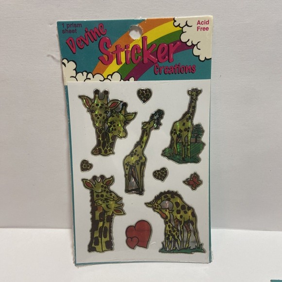 Lot Of 3 NEW SEALED 80s Devine Prism Stickers - Elephants, Giraffes, Roosters - Picture 3 of 5
